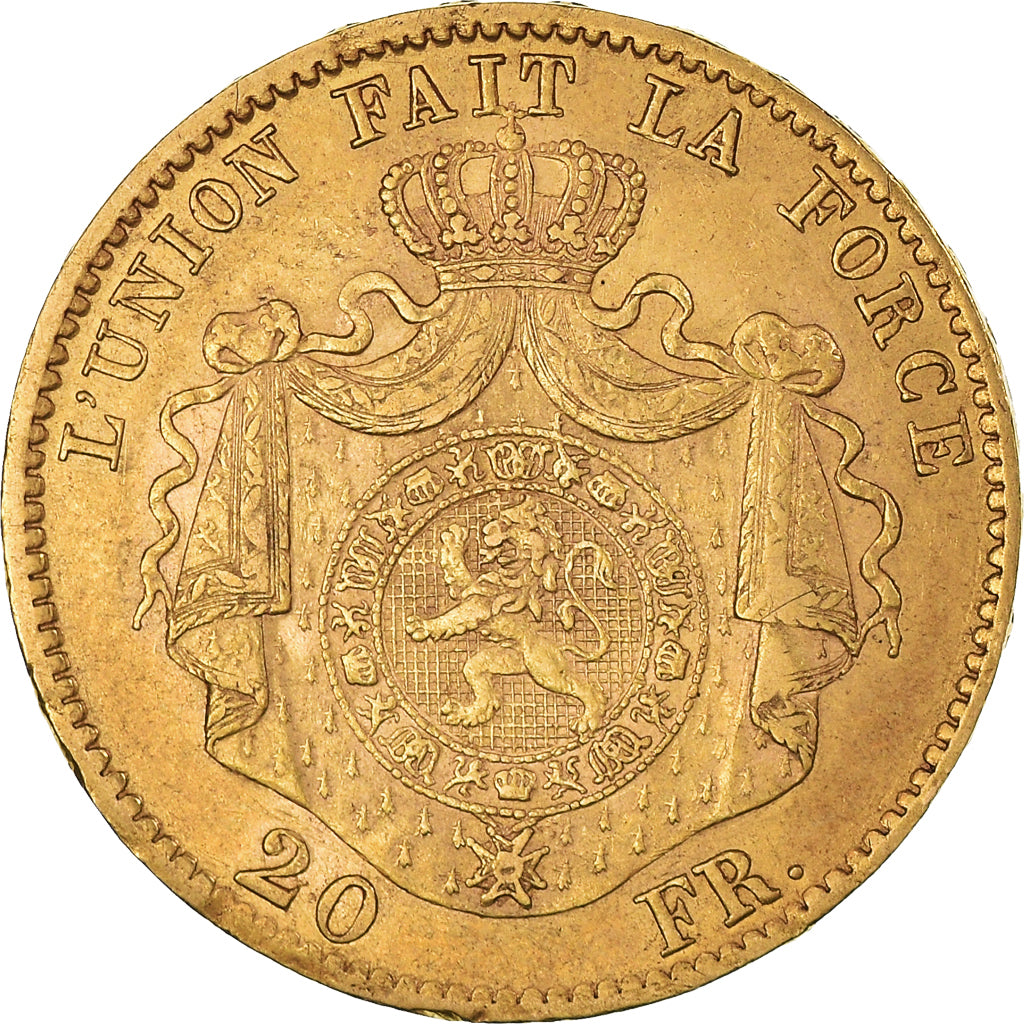 Coin, Belgium, Leopold II, 20 Francs, 20 Frank, 1868, AU(50-53), Gold, KM:32