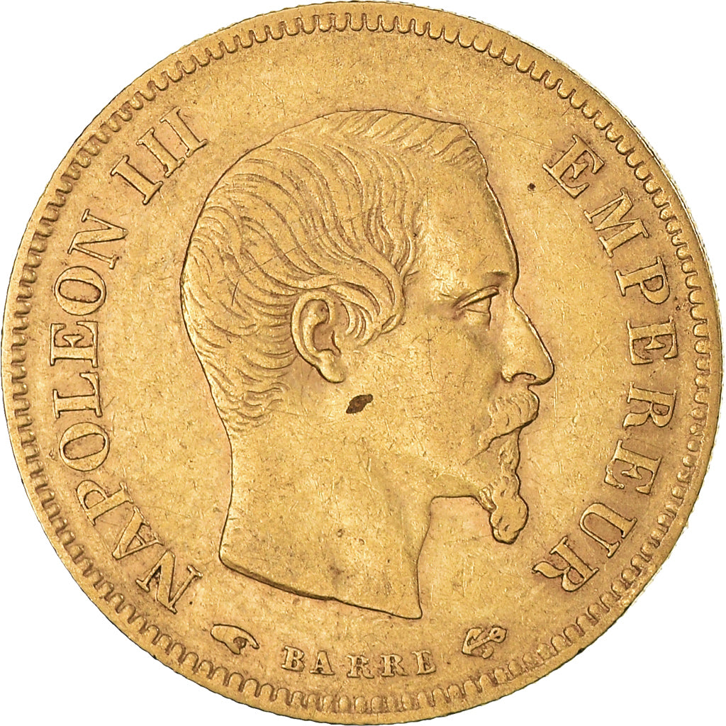 Moneta, Francia, Napoleon III, 10 Francs, 1855, Paris, MB+, Oro, KM:784.3