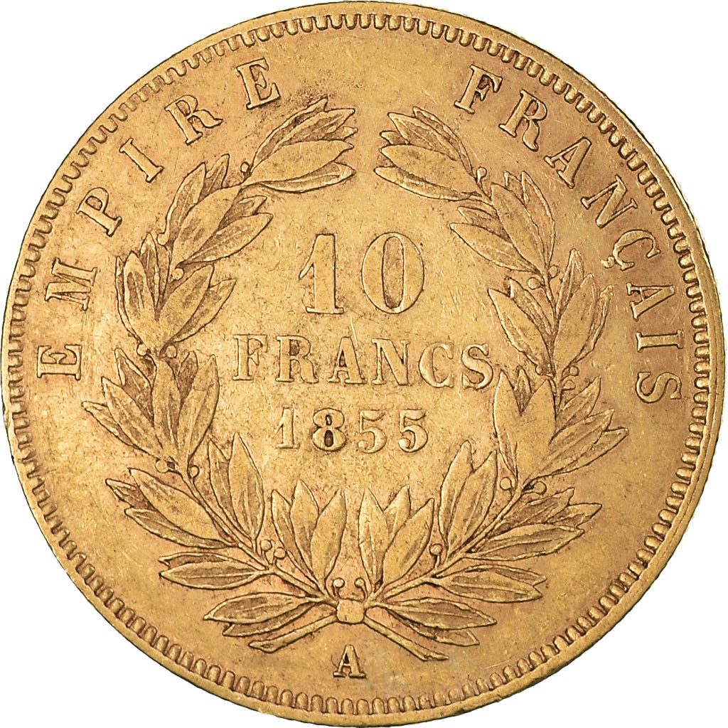 Moneta, Francia, Napoleon III, 10 Francs, 1855, Paris, MB+, Oro, KM:784.3