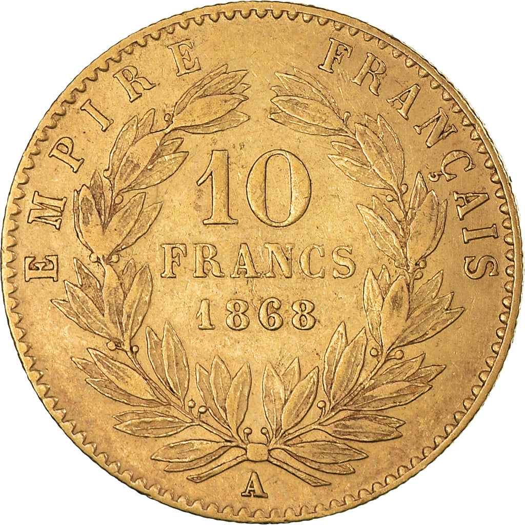 Moneta, Francia, Napoleon III, 10 Francs, 1868, Paris, BB, Oro, KM:800.1