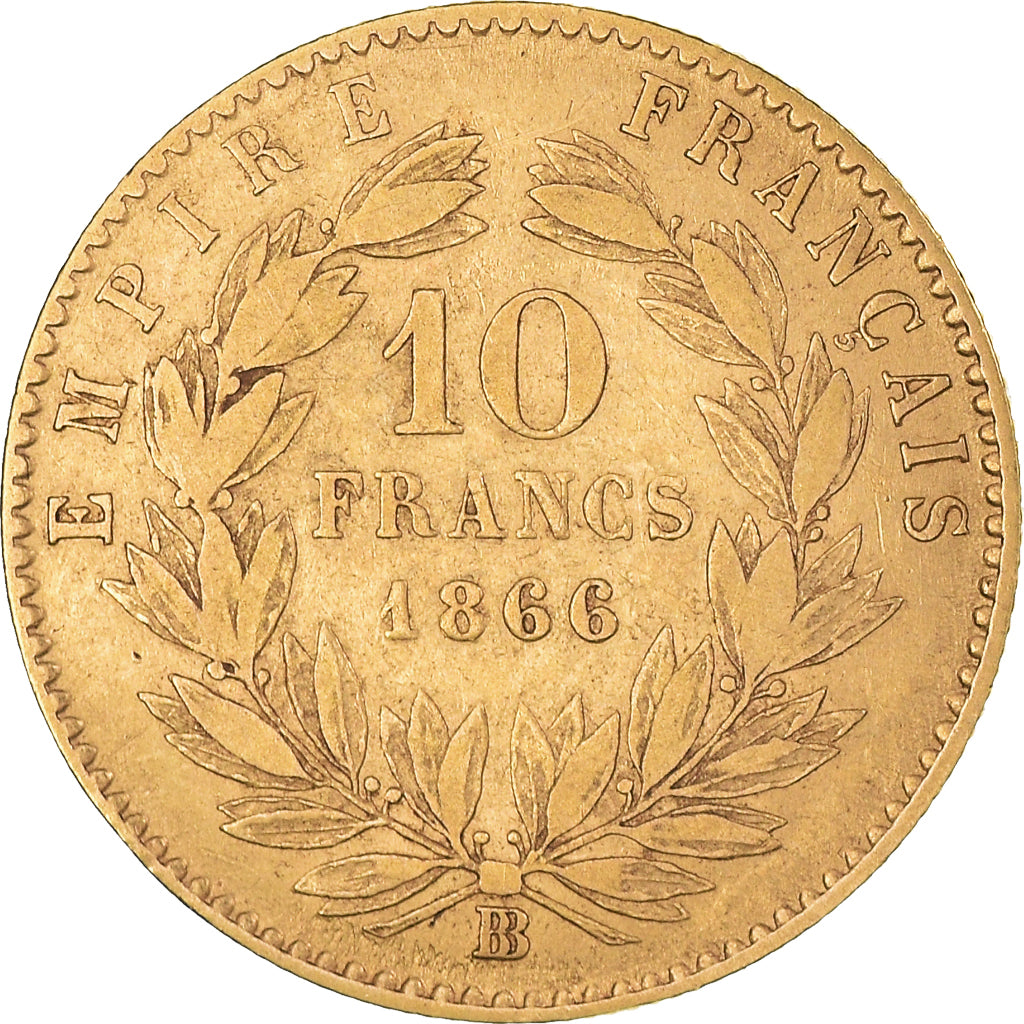 Munten, Frankrijk, Napoleon III, 10 Francs, 1866, Strasbourg, Large BB, ZF