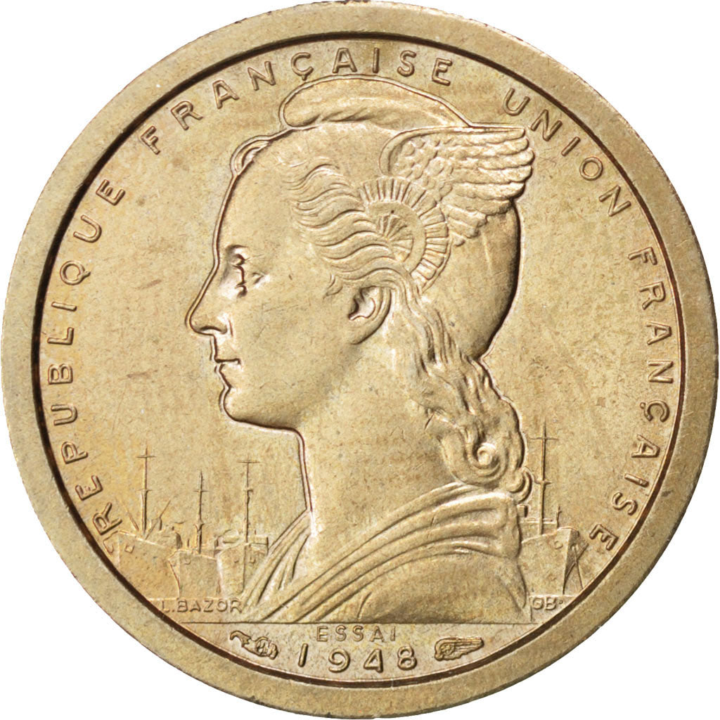 FRENCH EQUATORIAL AFRICA, Franc, 1948, Paris, KM #E1, MS(60-62), Copper-Nickel,.