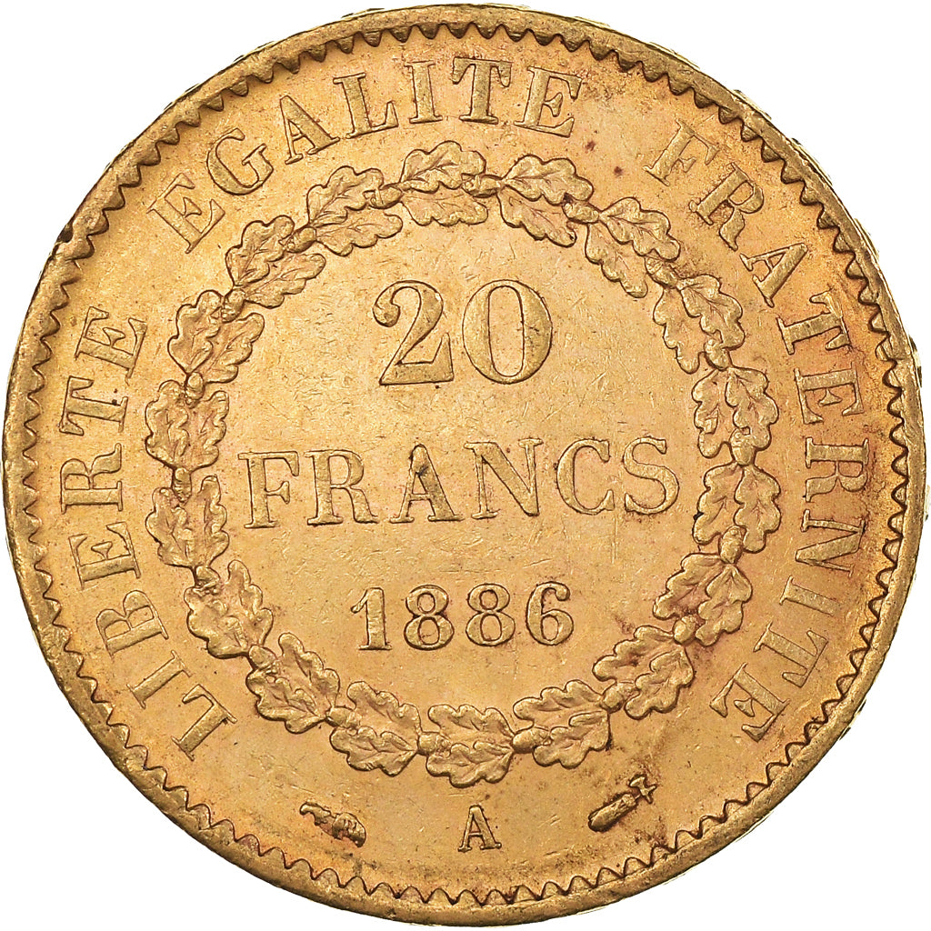 Moneda, Francia, Génie, 20 Francs, 1886, Paris, MBC+, Oro, KM:825, Gadoury:1063