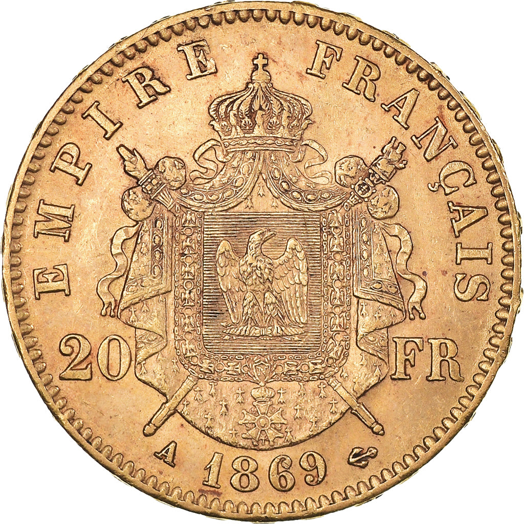 Monnaie, France, Napoleon III, 20 Francs, 1869, Paris, TTB+, Or, Gadoury:1062