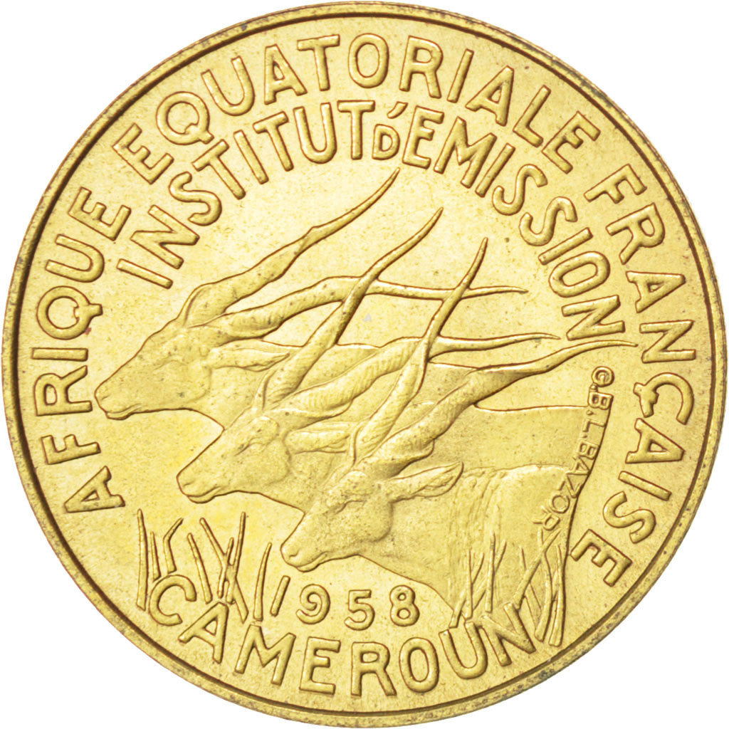 Münze, Kamerun, 5 Francs, 1958, Paris, VZ, Aluminum-Bronze, KM:E7, Lecompte:26