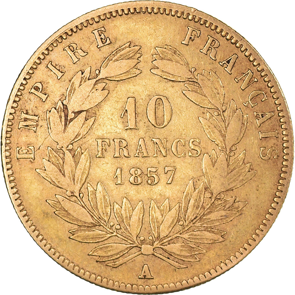 Munten, Frankrijk, Napoleon III, 10 Francs, 1857, Paris, FR+, Goud, KM:784.3