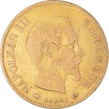 Moneda, Francia, Napoleon III, 10 Francs, 1858, Paris, BC+, Oro, KM:784.3