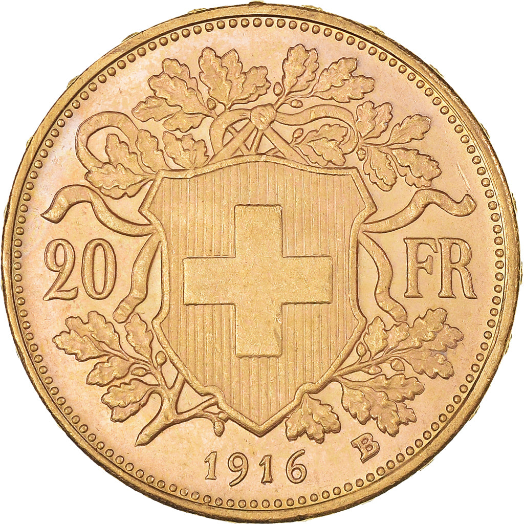 Coin, Switzerland, 20 Francs, 1916, Bern, MS(63), Gold, KM:35.1