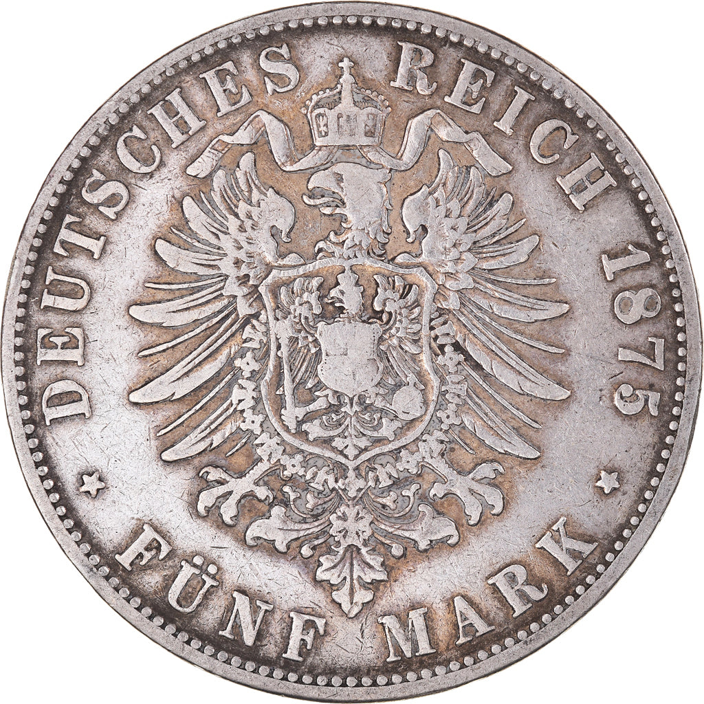 Moneta, Stati tedeschi, BAVARIA, Ludwig II, 5 Mark, 1875, Munich, MB+, Argento