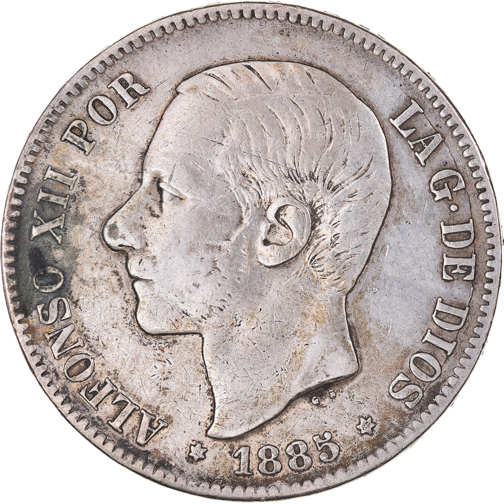 Coin, Spain, Alfonso XII, 5 Pesetas, 1885 (87), Madrid, VF(30-35), Silver