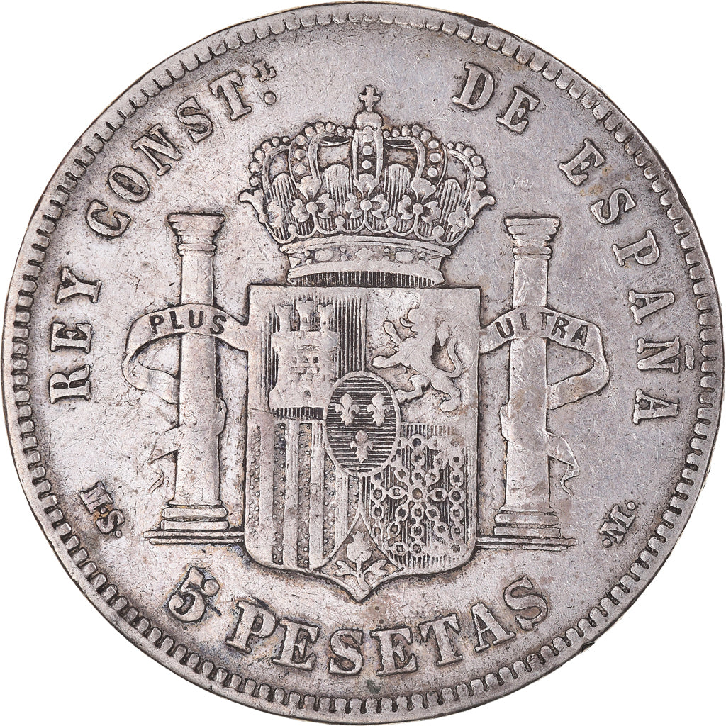Coin, Spain, Alfonso XII, 5 Pesetas, 1885 (87), Madrid, VF(30-35), Silver