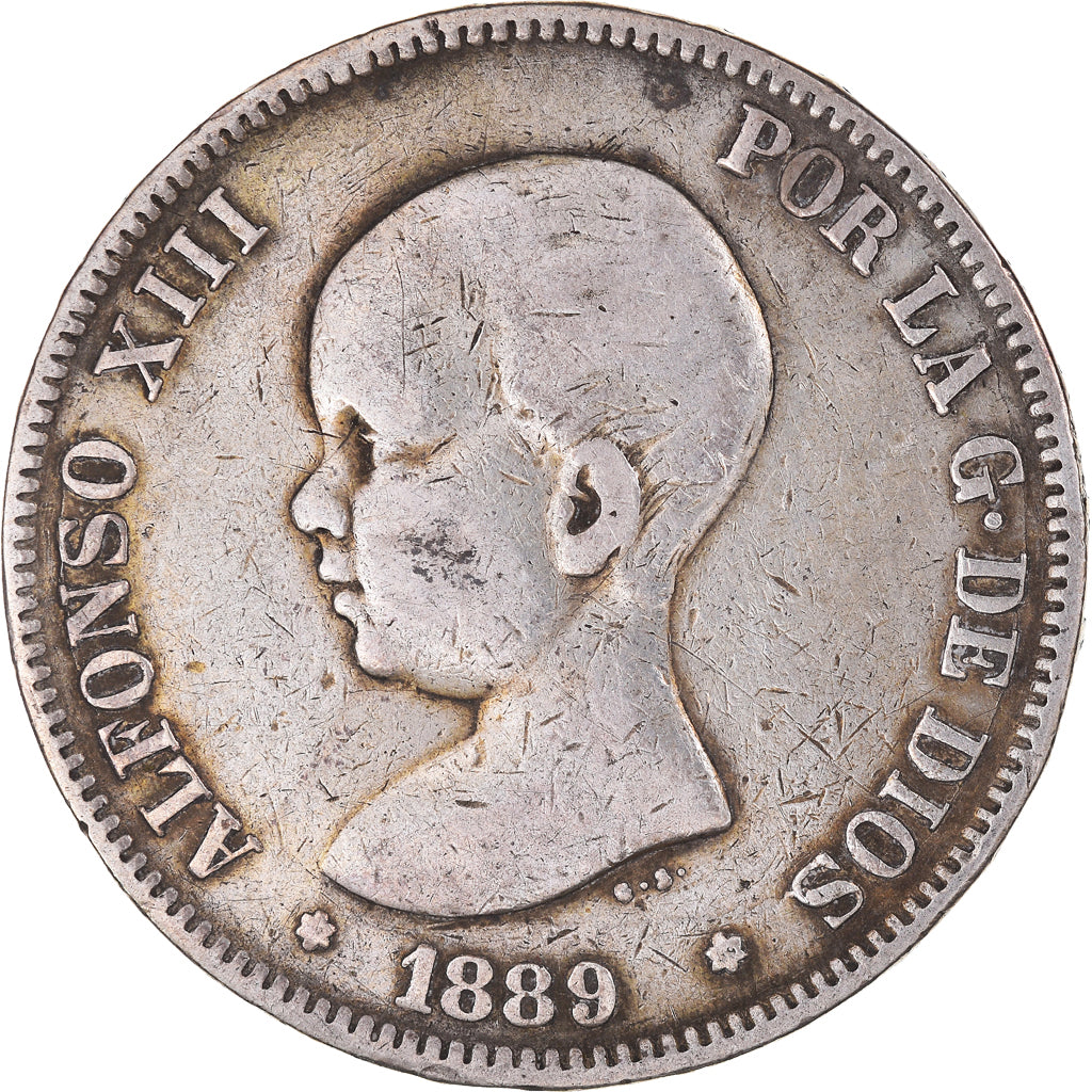 Coin, Spain, Alfonso XIII, 5 Pesetas, 1889, Madrid, VF(20-25), Silver, KM:689