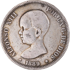 Coin, Spain, Alfonso XIII, 5 Pesetas, 1889, Madrid, VF(20-25), Silver, KM:689