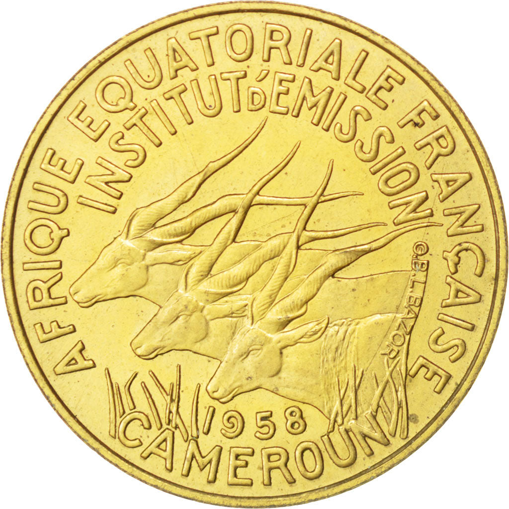 Coin, Cameroon, 10 Francs, 1958, Paris, AU(55-58), Aluminum-Bronze, KM:E8