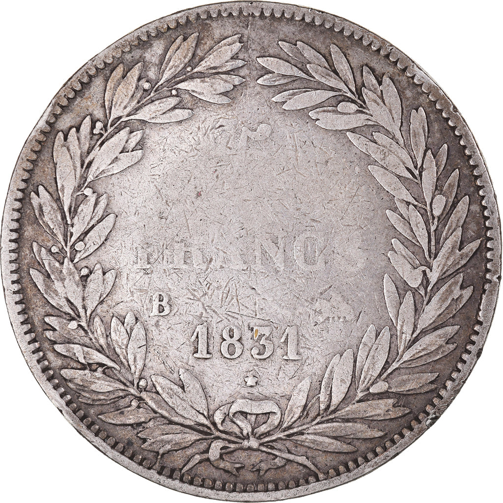 Moeda, França, Louis-Philippe, 5 Francs, 1831, Rouen, F(12-15), Prata