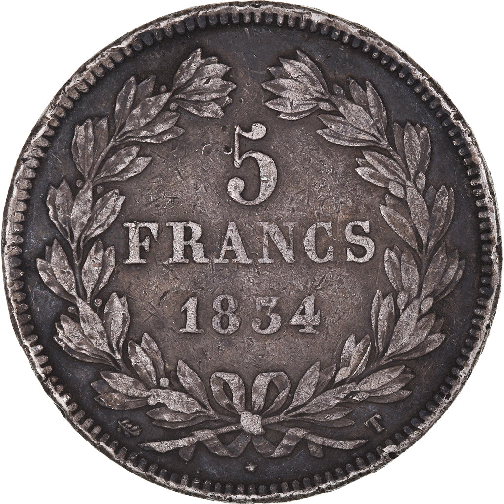 Coin, France, Louis-Philippe, 5 Francs, 1834, Nantes, VF(20-25), Silver
