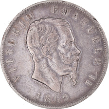 Moneta, Italia, Vittorio Emanuele II, 5 Lire, 1869, Milan, MB, Argento, KM:8.3