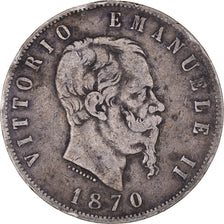 Coin, Italy, Vittorio Emanuele II, 5 Lire, 1870, Milan, VF(20-25), Silver