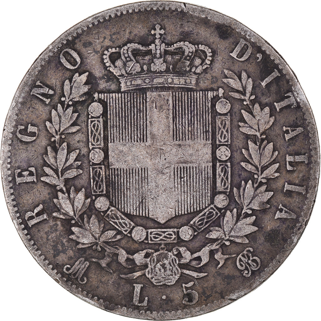 Coin, Italy, Vittorio Emanuele II, 5 Lire, 1870, Milan, VF(20-25), Silver