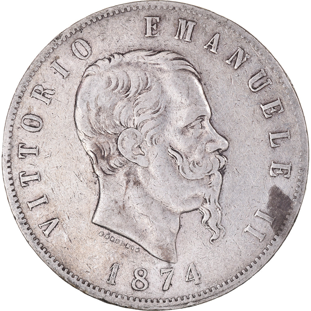 Monnaie, Italie, Vittorio Emanuele II, 5 Lire, 1874, Milan, TB+, Argent, KM:8.3