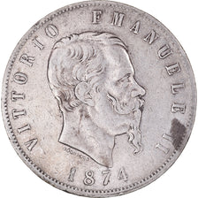 Monnaie, Italie, Vittorio Emanuele II, 5 Lire, 1874, Milan, TB+, Argent, KM:8.3