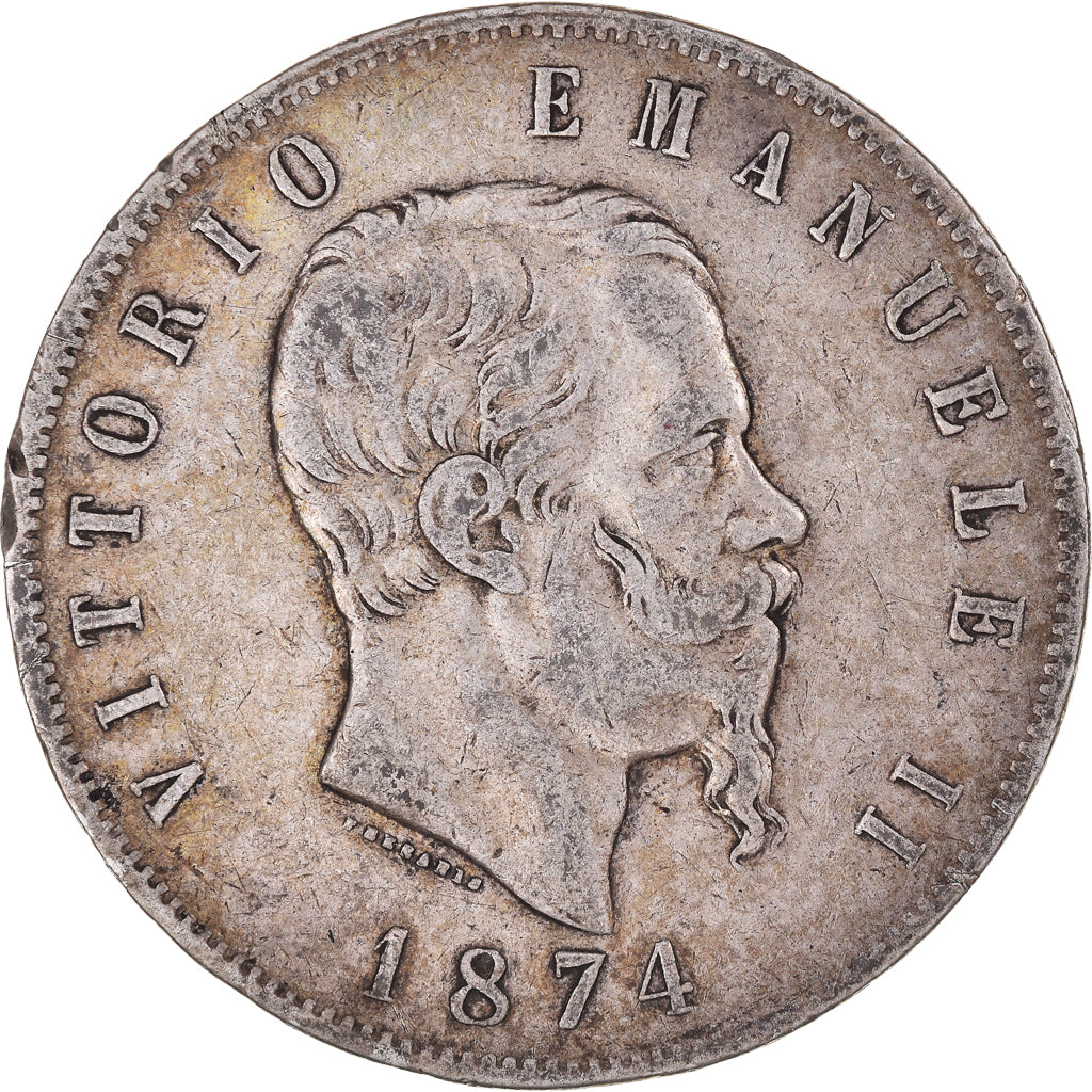 Coin, Italy, Vittorio Emanuele II, 5 Lire, 1874, Milan, VF(30-35), Silver
