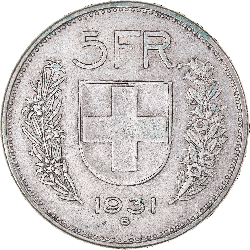 Coin, Switzerland, 5 Francs, 1931, Bern, VF(30-35), Silver, KM:40