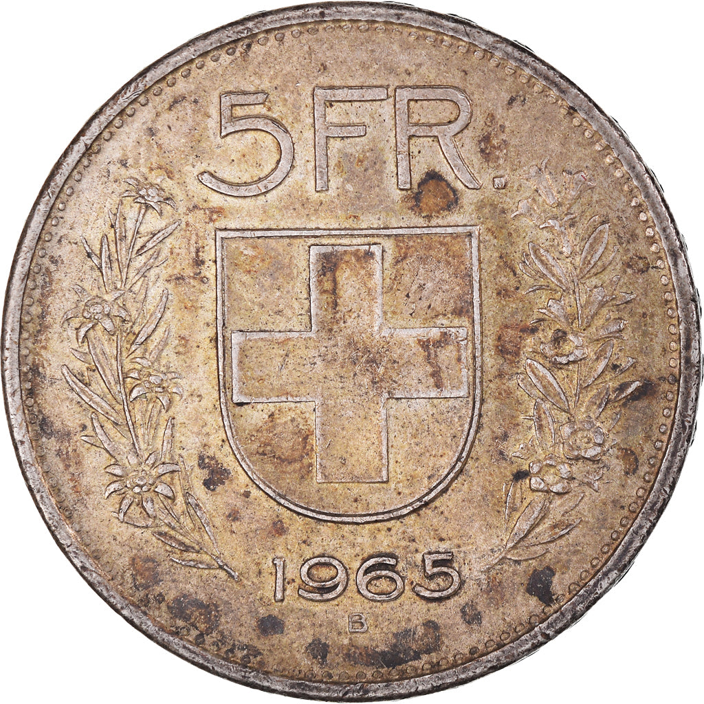 Coin, Switzerland, 5 Francs, 1965, Bern, EF(40-45), Silver, KM:40