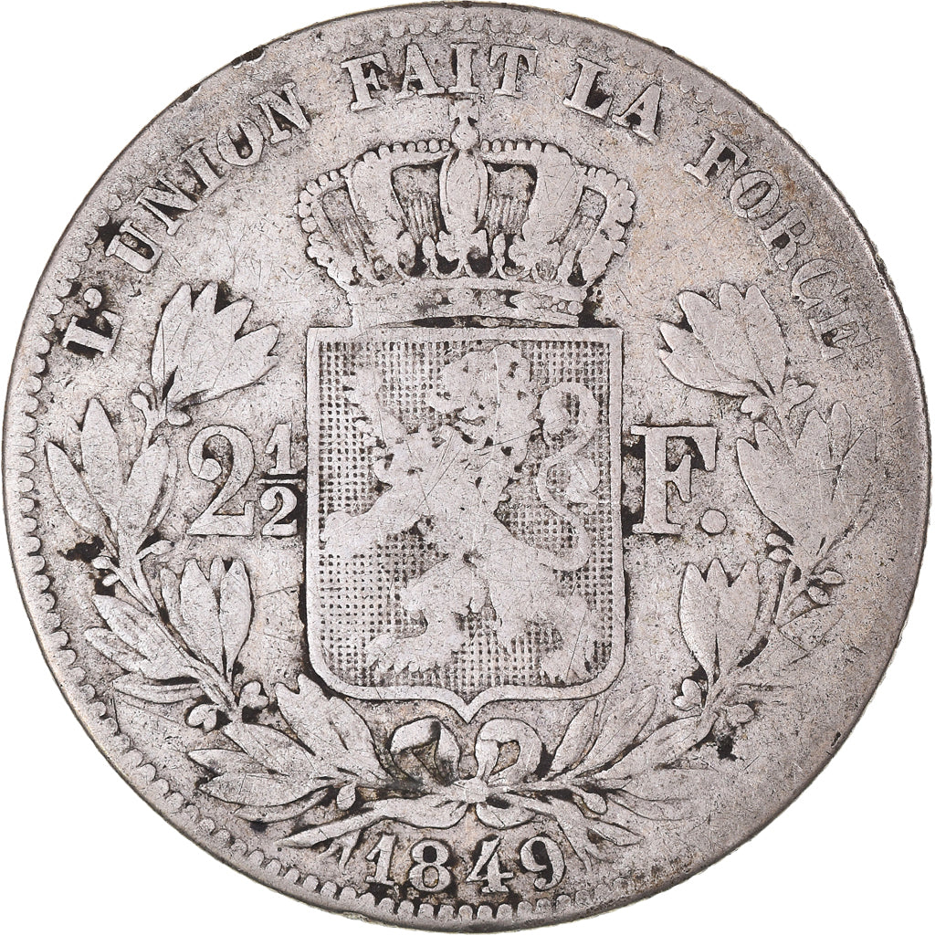 Coin, Belgium, Leopold I, 2-1/2 Francs, 1849, VF(20-25), Silver, KM:11