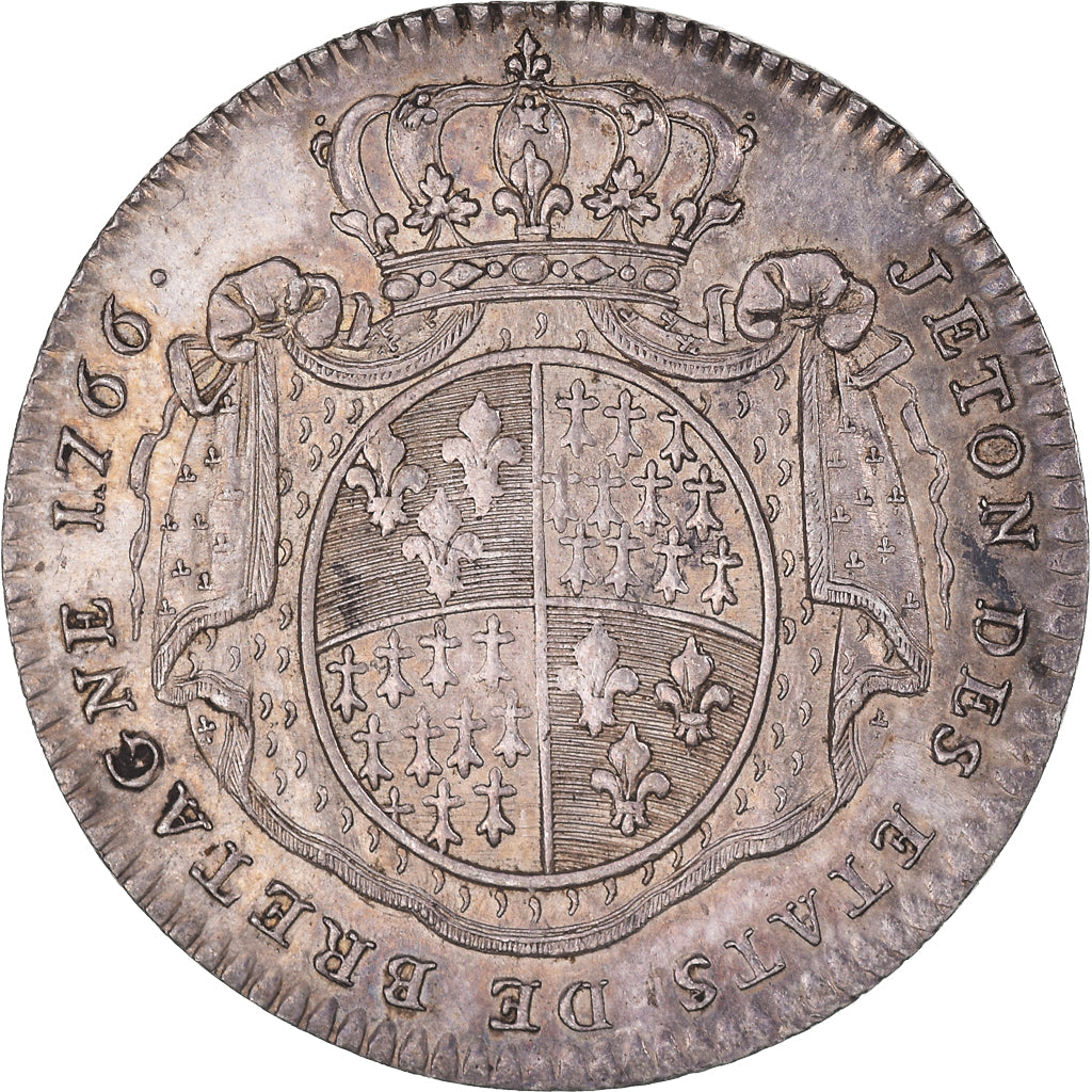 France, Token, Royal, États de Bretagne, Rennes, 1766, AU(55-58), Silver