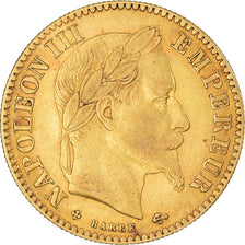 Moeda, França, Napoleon III, 10 Francs, 1864, Strasbourg, EF(40-45), Dourado