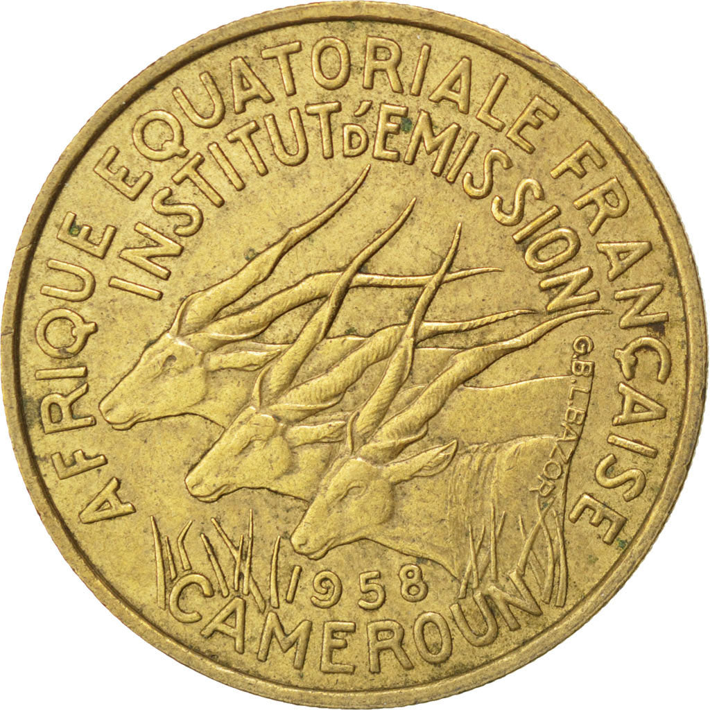 CAMEROON, 25 Francs, 1958, KM #12, EF(40-45), Aluminum-Bronze, 27.2, Lecompte...