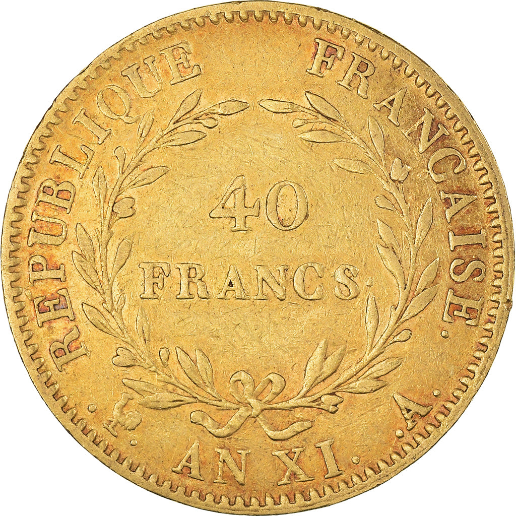Coin, France, Napoleon I, 40 Francs, An XI, Paris, Without olive, EF(40-45)