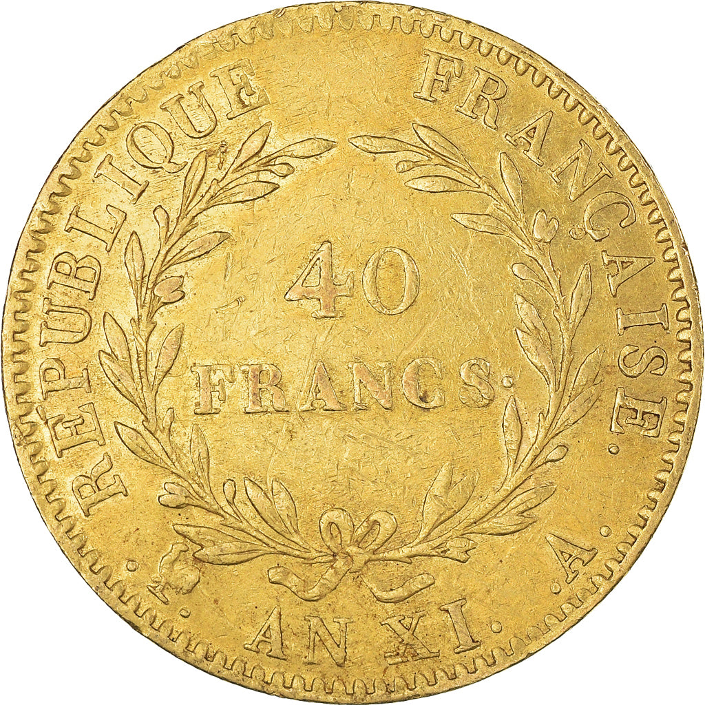 Coin, France, Napoleon I, 40 Francs, An XI, Paris, Without olive, EF(40-45)