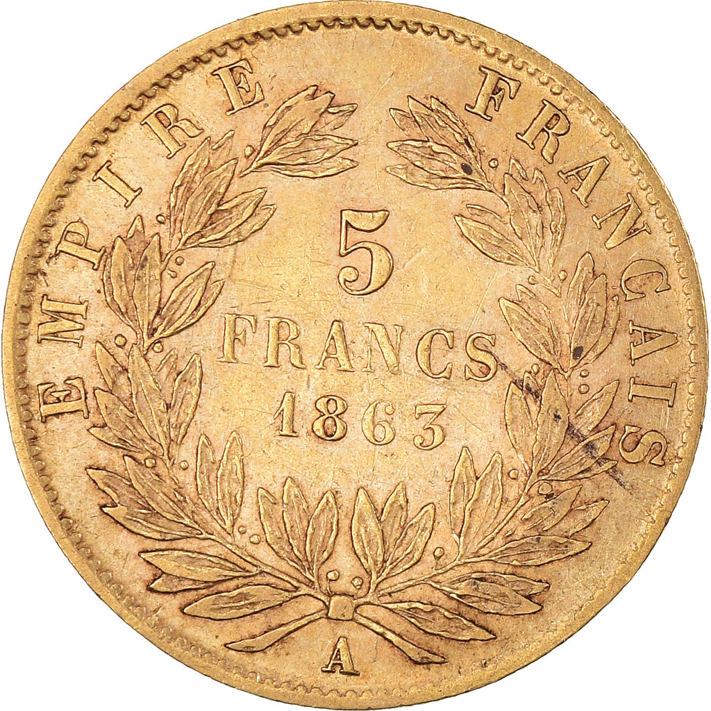 Monnaie, France, Napoleon III, 5 Francs, 1863, Paris, TTB, Or, Gadoury:1002