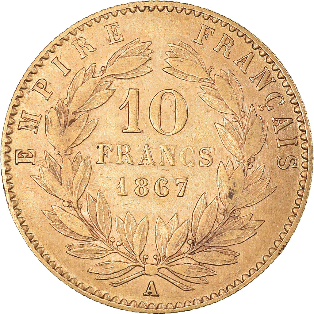 Coin, France, Napoleon III, 10 Francs, 1867, Paris, EF(40-45), Gold, KM:800.1