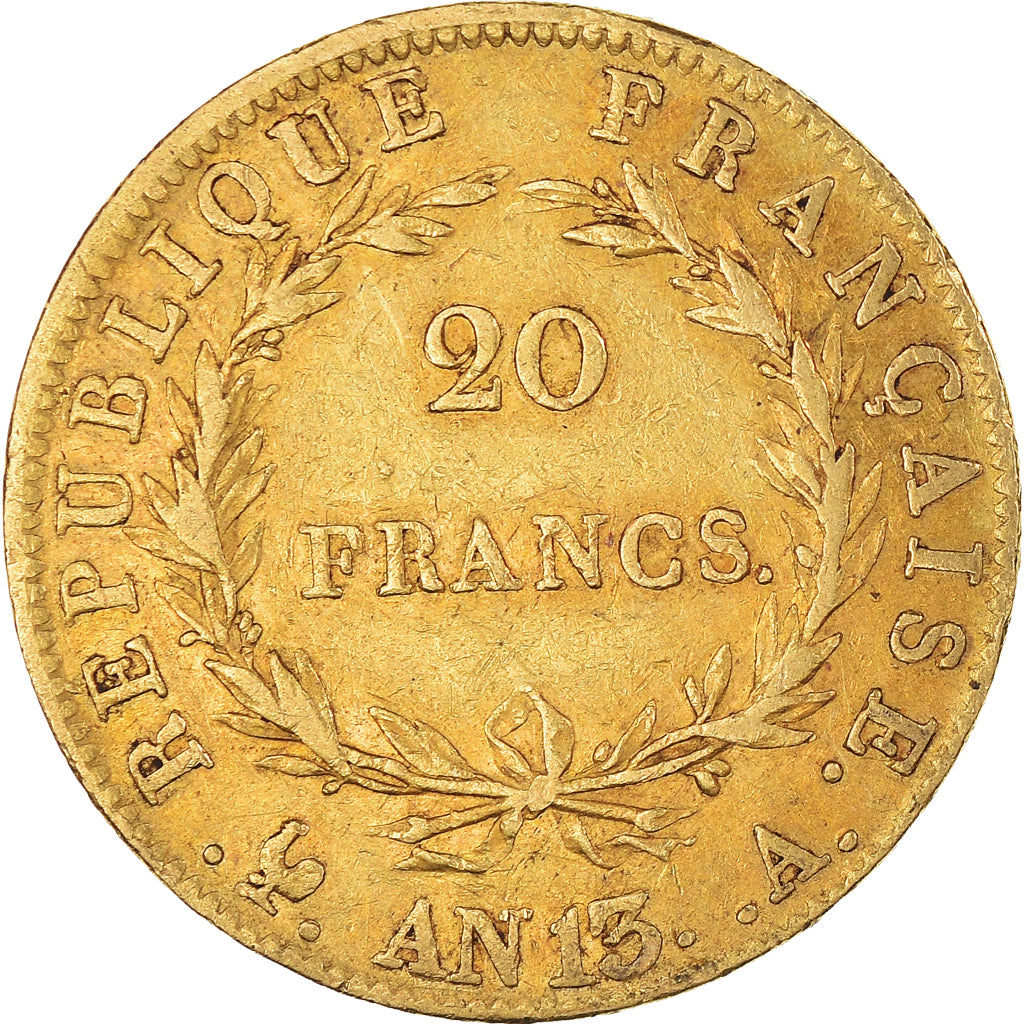 Münze, Frankreich, Napoléon I, 20 Francs, AN 13, Paris, S+, Gold, KM:663.1