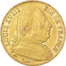 Moeda, França, Louis XVIII, 20 Francs, 1814, Paris, AU(50-53), Dourado