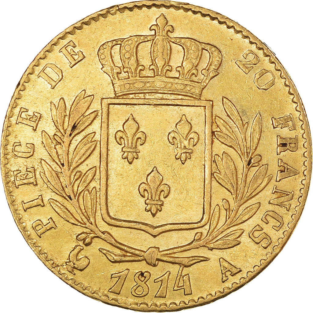Moeda, França, Louis XVIII, 20 Francs, 1814, Paris, AU(50-53), Dourado