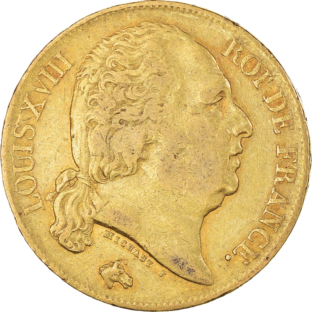 Moneta, Francia, Louis XVIII, 20 Francs, 1816, Paris, MB, Oro, KM:712.1