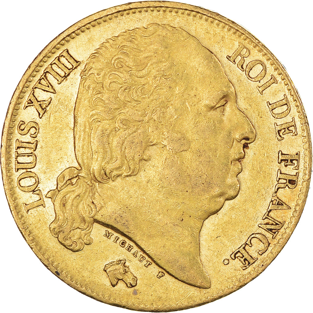 Moeda, França, Louis XVIII, 20 Francs, 1816, Paris, EF(40-45), Dourado
