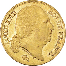 Moeda, França, Louis XVIII, 20 Francs, 1816, Paris, EF(40-45), Dourado