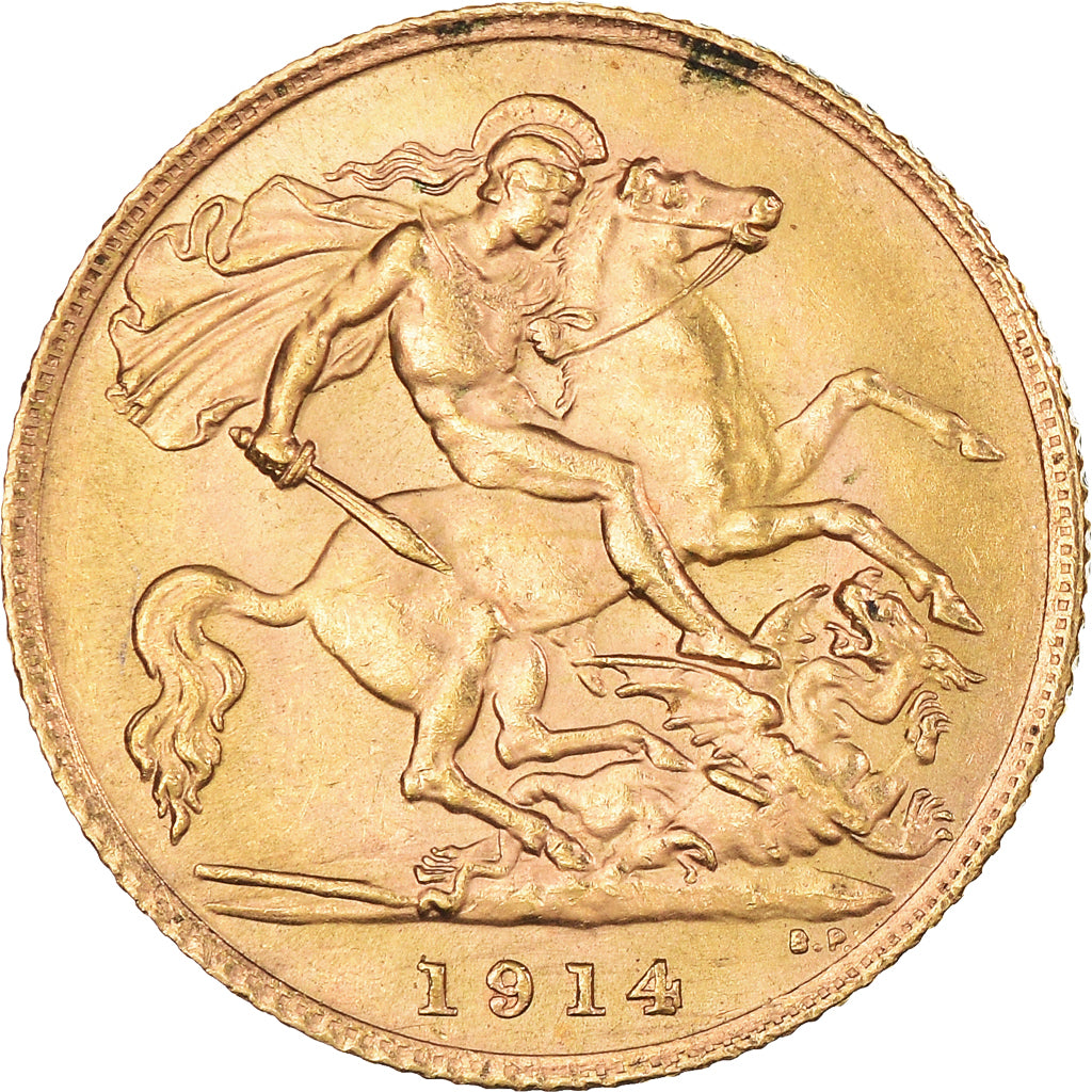 Coin, Great Britain, George V, 1/2 Sovereign, 1914, London, AU(55-58), Gold