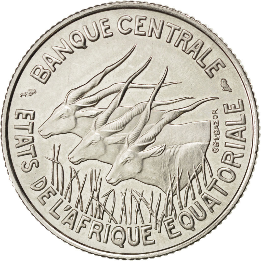EQUATORIAL AFRICAN STATES, 100 Francs, 1966, Paris, KM #E6, MS(63), Nickel,...