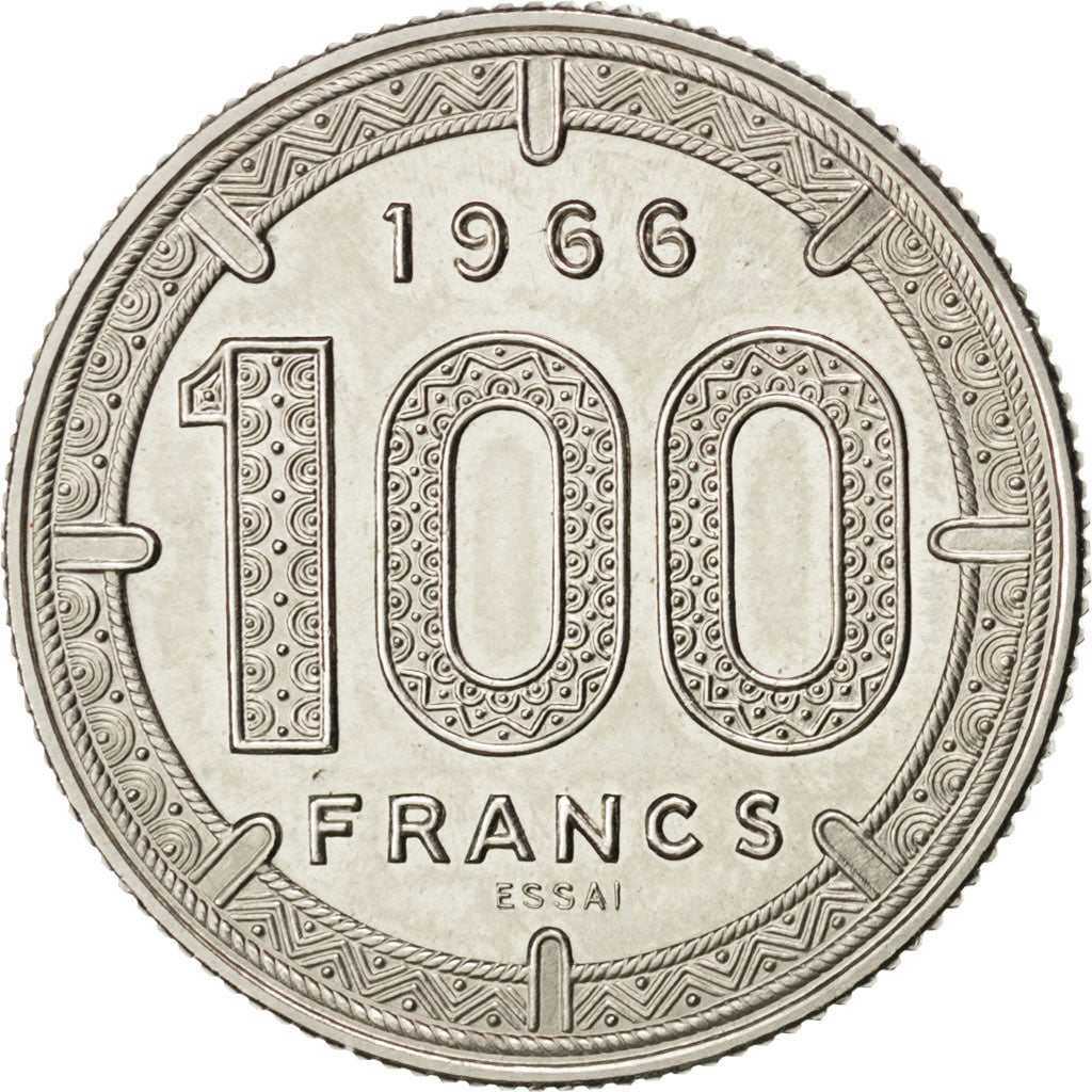 EQUATORIAL AFRICAN STATES, 100 Francs, 1966, Paris, KM #E6, MS(63), Nickel,...