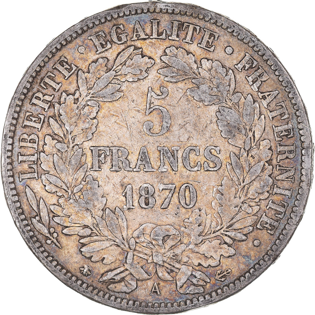 Coin, France, Cérès, 5 Francs, 1870, Paris, EF(40-45), Silver, KM:818.1