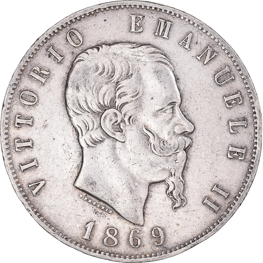Monnaie, Italie, Vittorio Emanuele II, 5 Lire, 1869, Milan, TB+, Argent, KM:8.3