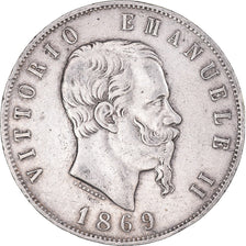 Monnaie, Italie, Vittorio Emanuele II, 5 Lire, 1869, Milan, TB+, Argent, KM:8.3