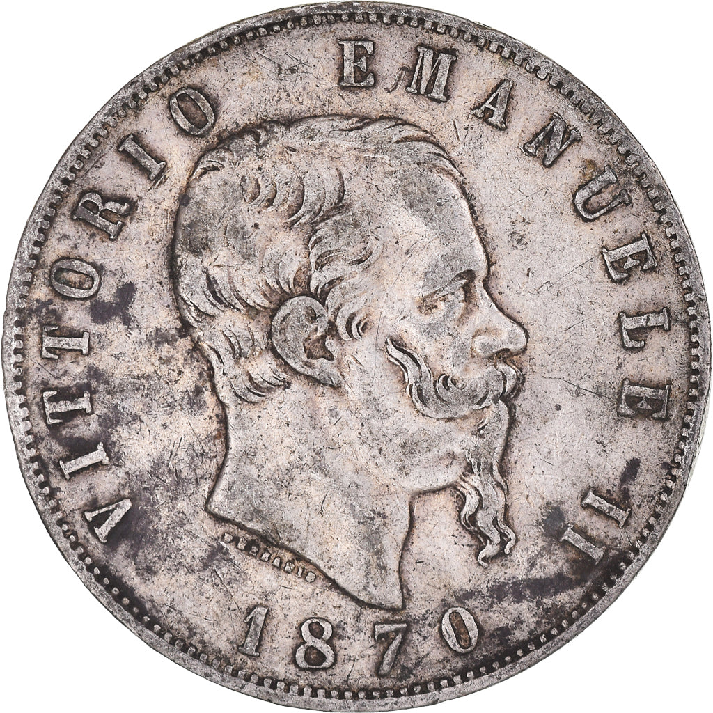Coin, Italy, Vittorio Emanuele II, 5 Lire, 1870, Milan, VF(30-35), Silver