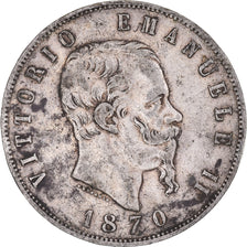Coin, Italy, Vittorio Emanuele II, 5 Lire, 1870, Milan, VF(30-35), Silver
